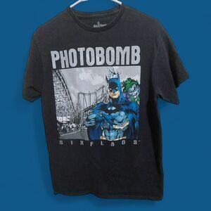 Six Flags Dc Comic Justice League Batman Joker Photobomb T-Shirt Size Med
